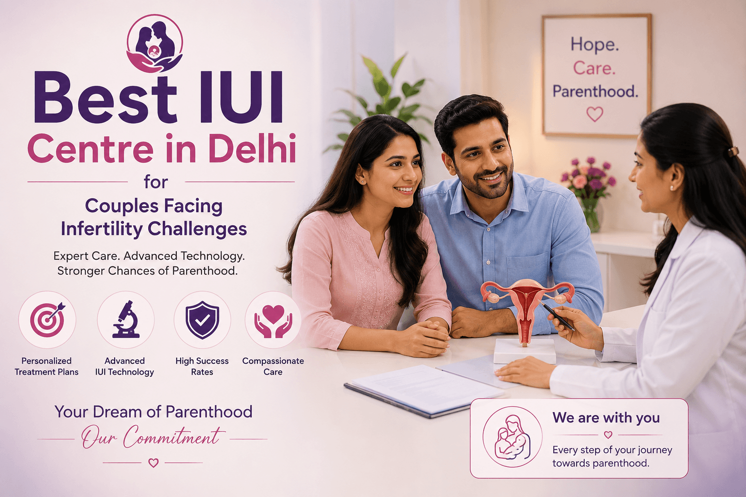 Infertility consultation at the Best IUI Centre in Delhi with a doctor explaining IUI treatment and fertility care.